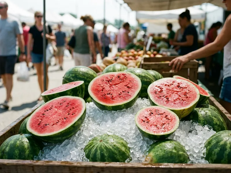 AI-generated illustration of a market. Not a photograph of Colonial Village Farmers' Market.