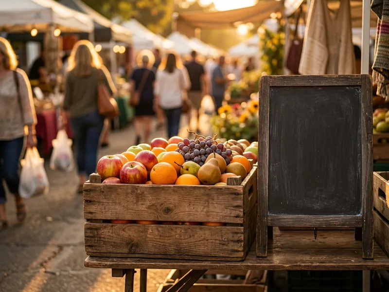 AI-generated illustration of a market. Not a photograph of Boyer Nurseries & Orchards.